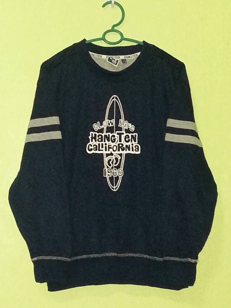 Hang Ten Langsam Life Hängen Zehn California Sweatshirt Große Logo Blauschwarz Farbe Kleine Größe von XtraTopStore