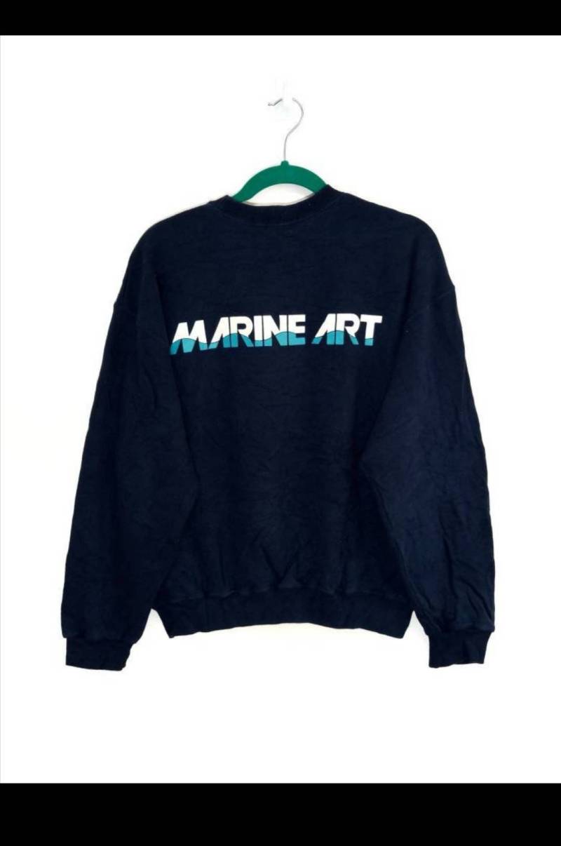 Jahrgang Marine Art Spellout Crewneck Sweatshirt Blau Schwarz Farbe Jahrgang Marine Art Spellout Crewneck Sweatshirt Blau Schwarz Farbe von XtraTopStore