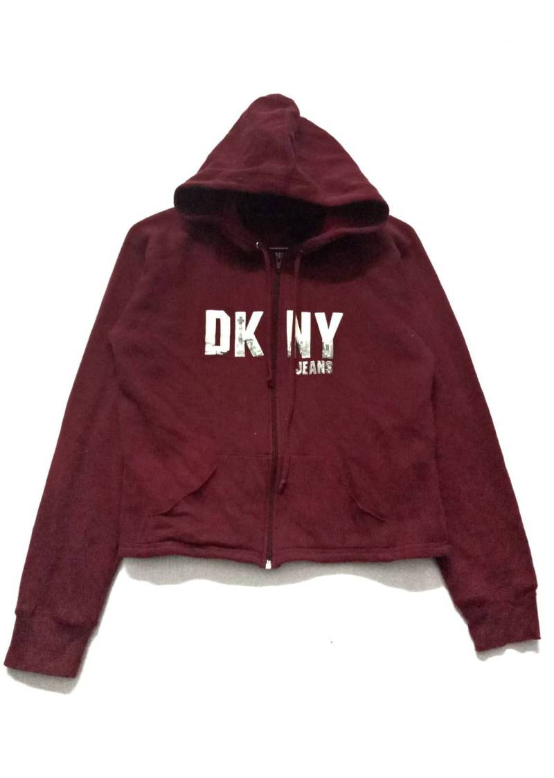 Vintage Dkny Jeans Sweatshirt Hoodie Abgeschnitten Voller Reißverschluss Kleine Größe von XtraTopStore