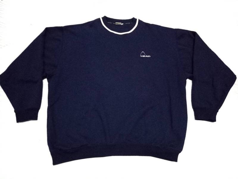 Vintage Head Kleine Logo Stickerei Ringer Sweatshirt Rundhalsgröße 4L von XtraTopStore