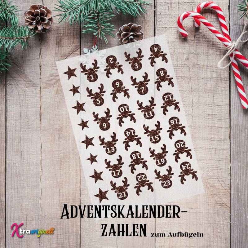 Adventskalender Zahlen, Flock, Velour, Hologramm, Glitzer Folie Zum Aufbügeln in Vielen Farben, Verschiedene Motive, Elch, Stiefel, Engel Adventskalender Zahlen, Flock, Velour, Hologramm, Glitzer Folie Zum Aufbügeln in Vielen Farben, Verschiedene Motive, Elch, Stiefel, Engel von Xtraoriginell