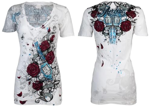 Archaic by Affliction Damen T-Shirt V-Ausschnitt Smoking Lover, Weiss/opulenter Garten, Groß Archaic by Affliction Damen T-Shirt V-Ausschnitt Smoking Lover, Weiss/opulenter Garten, Groß von Xtreme Couture
