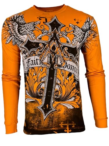 Xtreme Couture by Affliction Herren Langarmshirt Winged Creature, Orange/Abendrot im Zickzackmuster (Sunset Chevron), 3X-Groß von Xtreme Couture