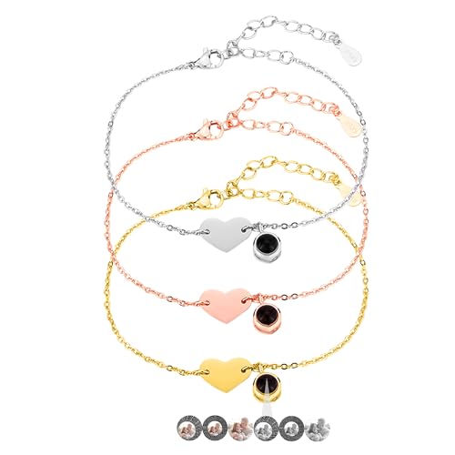 Xtyggoi Personalisierte Foto Projektion Armband benutzerdefinierte Herz-Anhänger Ich liebe dich Armbänder Gedenkschmuck für Frauen Männer Freund von Xtyggoi