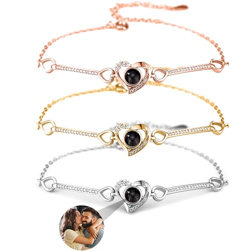 Xtyggoi Personalisierte Foto Projektion Armband benutzerdefinierte Herz-Anhänger Ich liebe dich Armbänder Gedenkschmuck für Frauen Männer Freund von Xtyggoi