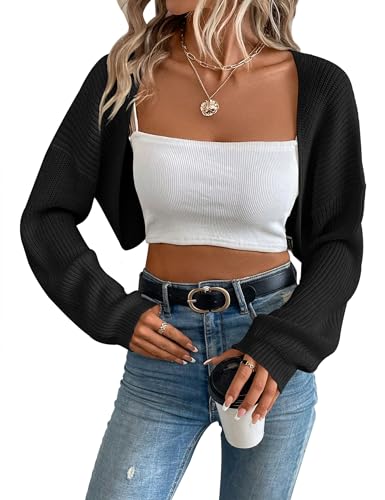 XuBa Bolero Damen Boleros Kurz Strickpullover Shrug Strickjacke Cardigan Sweater Solide Farbe Gerippt Crop Tops von XuBa