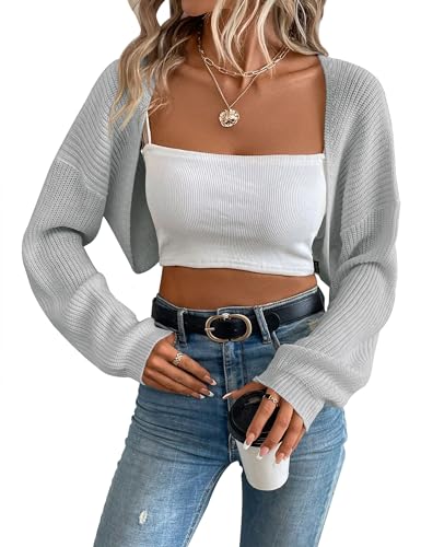 XuBa Bolero Damen Boleros Kurz Strickpullover Shrug Strickjacke Cardigan Sweater Solide Farbe Gerippt Crop Tops von XuBa