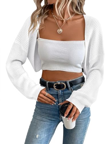 XuBa Bolero Damen Boleros Kurz Strickpullover Shrug Strickjacke Cardigan Sweater Solide Farbe Gerippt Crop Tops von XuBa