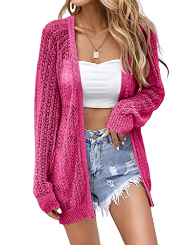 XuBa Damen Sommer Leichte Strickjacke Dünne Häkeln Langarm Strand Cover Up Strickjacke von XuBa