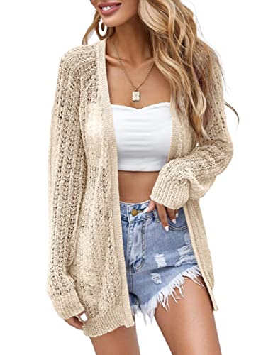 XuBa Strickjacke Damen Sommer,Leichte Dünne Häkeln Langarm Strand Strickjacke Cover Up von XuBa