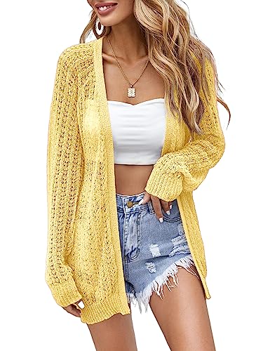 XuBa Strickjacke Damen Sommer,Leichte Dünne Häkeln Langarm Strand Strickjacke Cover Up von XuBa