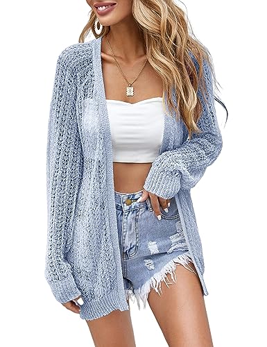 XuBa Strickjacke Damen Sommer,Leichte Dünne Häkeln Langarm Strand Strickjacke Cover Up von XuBa
