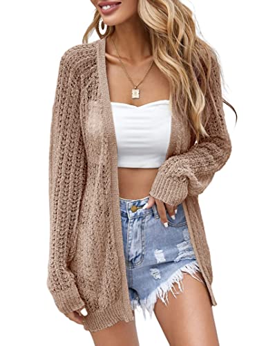 XuBa Strickjacke Damen Sommer,Leichte Dünne Häkeln Langarm Strand Strickjacke Cover Up von XuBa