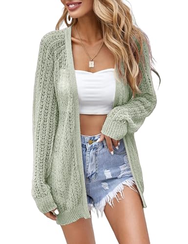XuBa Strickjacke Damen Sommer,Leichte Dünne Häkeln Langarm Strand Strickjacke Cover Up von XuBa
