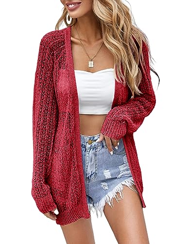 XuBa Strickjacke Damen Sommer,Leichte Dünne Häkeln Langarm Strand Strickjacke Cover Up von XuBa