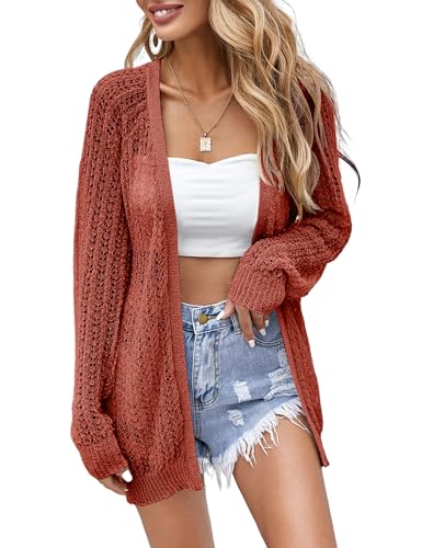 XuBa Strickjacke Damen Sommer,Leichte Dünne Häkeln Langarm Strand Strickjacke Cover Up von XuBa