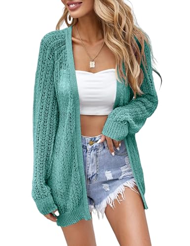 XuBa Strickjacke Damen Sommer,Leichte Dünne Häkeln Langarm Strand Strickjacke Cover Up von XuBa