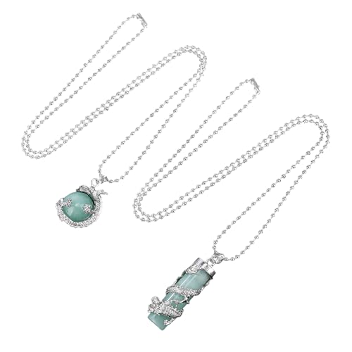 XuQiZZpp 2 Stück handgefertigte Halskette mit Zylinder-Anhänger aus Naturstein, passender Steinschmuck, geeignet für den täglichen Gebrauch und besondere Anlässe von XuQiZZpp