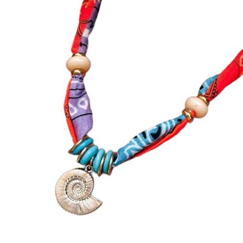 XuQiZZpp Artistic Sea Fabric Beaded Shell Pendant Necklace Lightweight Adjustable Extension Chain For Versatile Styling von XuQiZZpp
