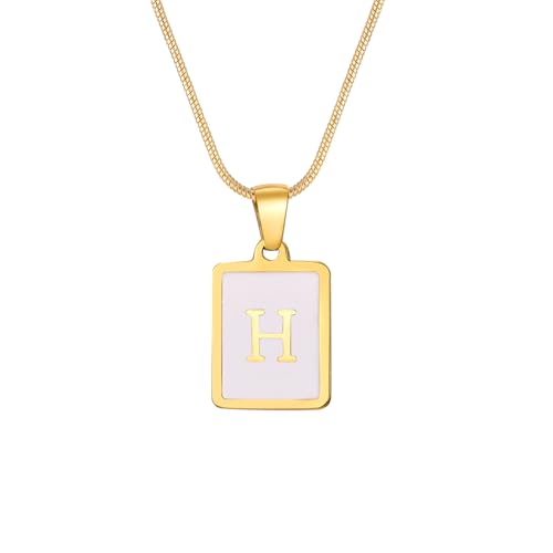 XuQiZZpp Edelstahl-Halskette mit weißem Buchstaben-Anhänger, Unisex, Schmuck, Charm-Halskette, Party-Accessoire, Geschenk für Modeliebhaber von XuQiZZpp
