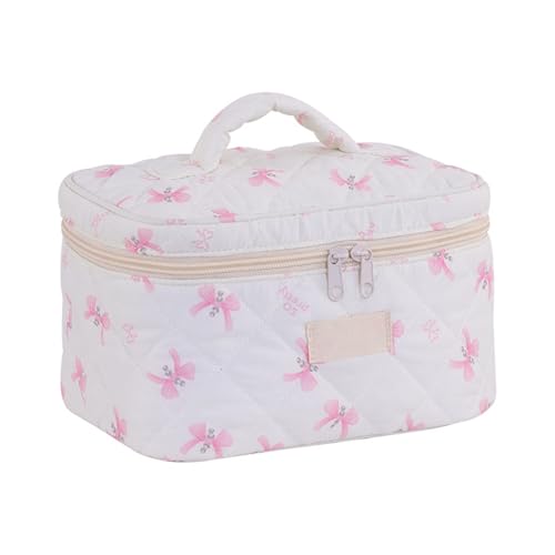 XuQiZZpp Gesteppte Make-up-Tasche mit schönem Schleifen-Design, geräumiger Reise-Kosmetik-Organizer, praktisch für Damen und Herren, 1, 23*16*5cm von XuQiZZpp