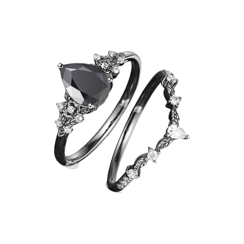 XuQiZZpp Gothic-Ringe, schwarze Zirkonia, verstellbare Größen, 6 - 10, hautfreundliche Legierung, Modeschmuck für legere oder formelle Anlässe von XuQiZZpp