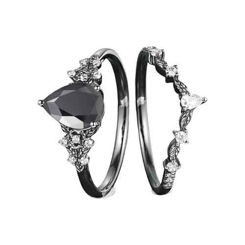 XuQiZZpp Gothic-Ringe, schwarze Zirkonia, verstellbare Größen, 6 - 10, hautfreundliche Legierung, Modeschmuck für legere oder formelle Anlässe von XuQiZZpp