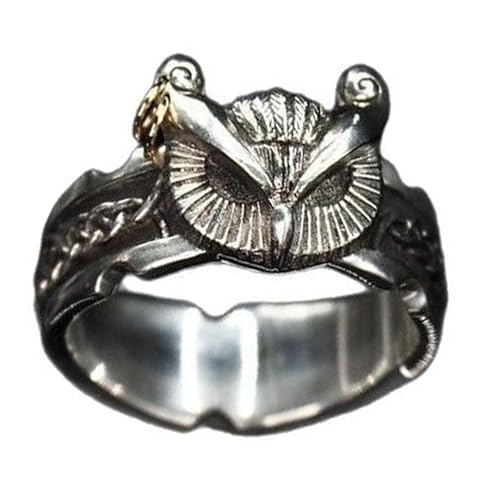 XuQiZZpp Handgefertigte Kupferringe mit Eulenmotiv und aufwendiger Gravur, verstellbare Größe, Punk-inspiriertes Fingeraccessoire von XuQiZZpp