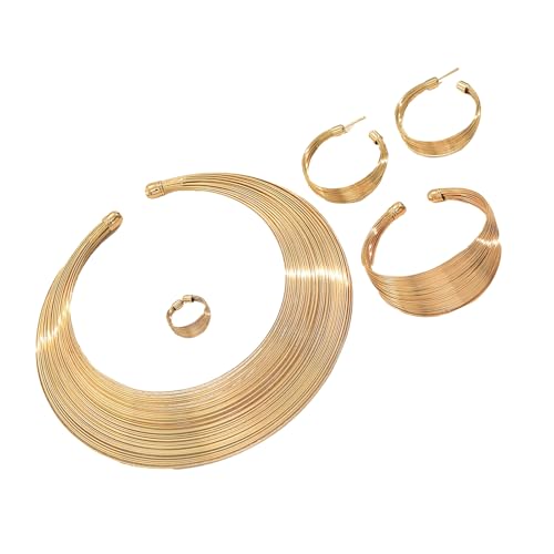 XuQiZZpp Künstlerisches, mehrlagiges, verstellbares Schmuck-Set, geometrische Halskette, öffnende Armbänder, Öffnungsringe, geeignet für den täglichen Gebrauch von XuQiZZpp