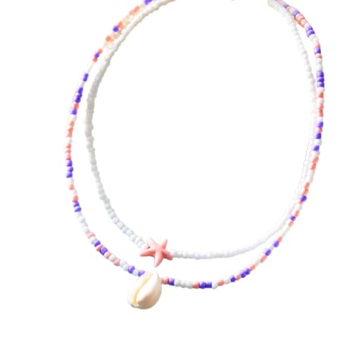 XuQiZZpp Set mit 2 handgefertigten, doppellagigen Seestern-Perlenketten, ideal für Naturliebhaber und Musik-Festivals von XuQiZZpp