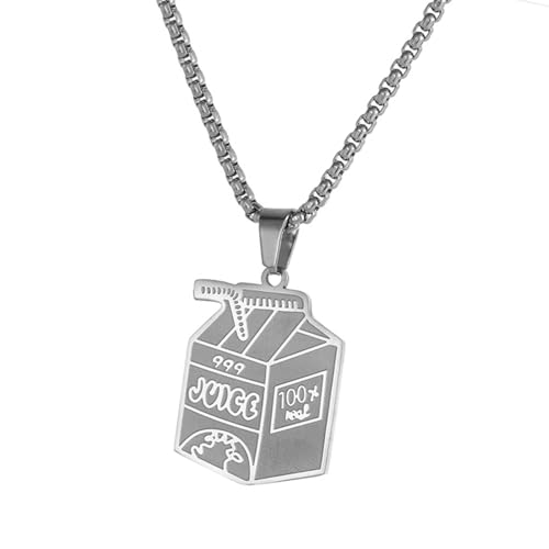 XuQiZZpp Stilvolle Milch Box Anhänger Halskette Kette Halskette Handgemachte Halskette Edelstahl Textur für Party Alltag von XuQiZZpp
