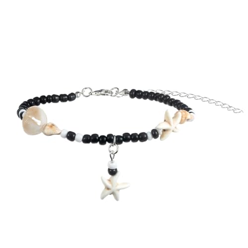 XuQiZZpp Verstellbare Barfuß-Sandalen-Schmuck mit handgefertigtem Muschelakzent, bunte Perlen-Fußkettchen für Strandkleidung und Festivals von XuQiZZpp