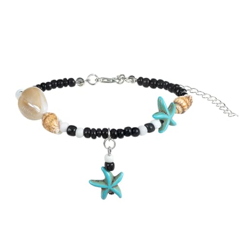 XuQiZZpp Verstellbare Barfuß-Sandalen-Schmuck mit handgefertigtem Muschelakzent, bunte Perlen-Fußkettchen für Strandkleidung und Festivals von XuQiZZpp