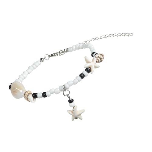 XuQiZZpp Verstellbare Barfuß-Sandalen-Schmuck mit handgefertigtem Muschelakzent, bunte Perlen-Fußkettchen für Strandkleidung und Festivals von XuQiZZpp