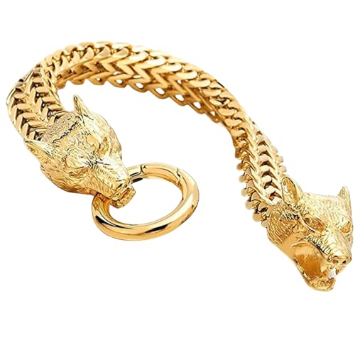 XuQiZZpp Verstellbare Herren-Halskette mit Wolfskopf, Modeschmuck, Edelstahl, für Daten, Freizeitkleidung, Einheitsgröße, Wie beschrieben von XuQiZZpp