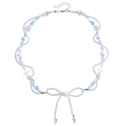 XuQiZZpp Zierliche Schleifen-Halskette mit elegantem Stern-Anhänger, Schlüsselbein-Kette, Ornament, elegante Halskette, Schmuck für Damen und Mädchen von XuQiZZpp