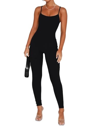Xuan2Xuan3 Einteiliger Jumpsuit für Damen, Spaghettiträger, figurbetont, Einteiler, Overall, V9-Schwarz, Large Xuan2Xuan3 Einteiliger Jumpsuit für Damen, Spaghettiträger, figurbetont, Einteiler, Overall, V9-Schwarz, Large von Xuan2Xuan3