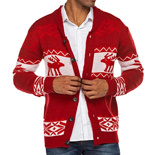 XuanXmy Herren Weihnachten Jacquard Strickjacke Mode Lässig Elch Print Xmas Pullover rot 3XL XuanXmy Herren Weihnachten Jacquard Strickjacke Mode Lässig Elch Print Xmas Pullover rot 3XL von XuanXmy