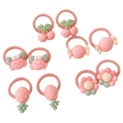 10-teiliges elastisches Haargummi-Set mit Cartoon-Motiv für kleine Mädchen und Kleinkinder, mit bunten Blumen- oder Obst-Designs von Xuancai
