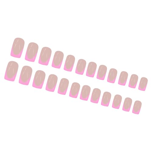 Künstliche Nägel mit französischer Spitze, kurz, quadratisch, zum Aufdrücken, volle Abdeckung, zum Aufkleben, modisch, künstlich, für Damen, 24 Stück von Xuancai