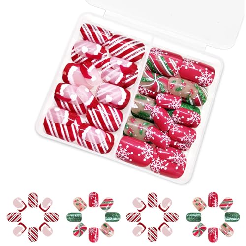 Weihnachten Full Covers Stick On Nails Lines Press On Nails Short Square False Glittering Artificial For Girl Short Press Lines Full Cover Stick Christmas False von Xuancai