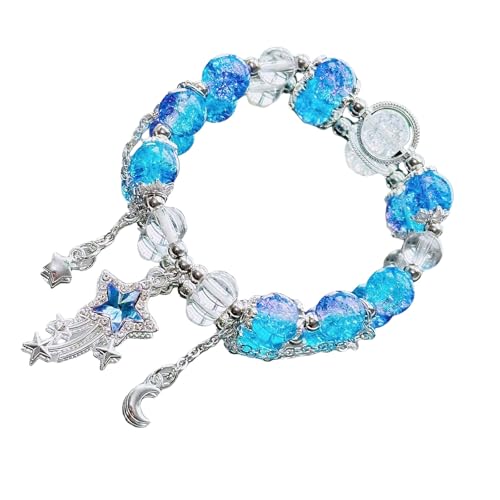 Xuancai Glasperlen mit Stern und Mond Charm, Perlen, Handkette, stilvoll, elastisch, für Damen und Mädchen Xuancai Glasperlen mit Stern und Mond Charm, Perlen, Handkette, stilvoll, elastisch, für Damen und Mädchen von Xuancai
