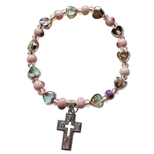 Xuancai Perlenarmbänder, Kreuz-Anhänger, elastische Perlen, für Damen und Mädchen, Party-Schmuck, Armbänder elastisch, Einheitsgröße, Wie beschrieben von Xuancai