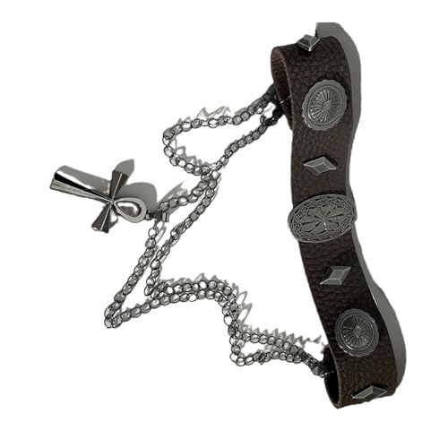 Xuancai Stilvolle Punk-Rock-Halskette aus robustem Leder mit Kreuz-Anhänger und Nieten, Accessoire für modische Liebhaber von Xuancai
