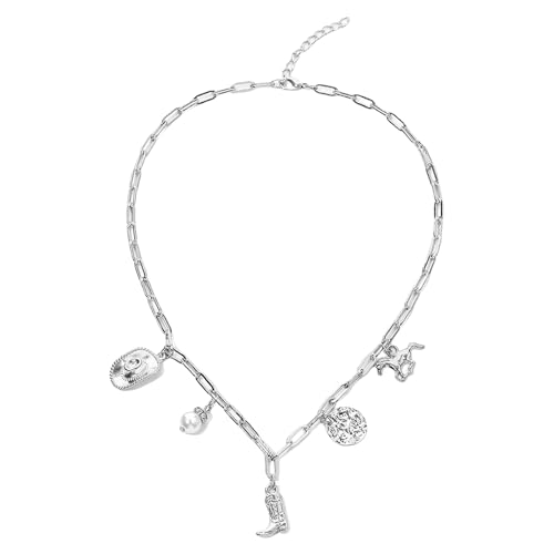 Xuancai Styles Cowboyhut und Stiefel-Anhänger für Damen, verstellbare Kette mit Strasssteinen und Perlen von Xuancai