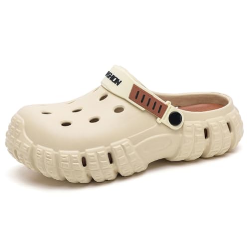 Clogs Herren Kinder Pantoletten Sommer Hausschuhe Clogs & Pantoletten für Damen Strand Sandalen Unisex Gartenschuhe mit Fußbett aus Weichem (Beige Braun 1,42) von Xuanke