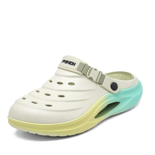 Clogs Herren Kinder Pantoletten Sommer Hausschuhe Clogs & Pantoletten für Damen Strand Sandalen Unisex Gartenschuhe mit Fußbett aus Weichem (Beige Grün 2,38) von Xuanke