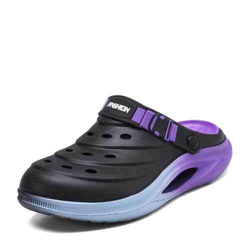 Clogs Herren Kinder Pantoletten Sommer Hausschuhe Clogs & Pantoletten für Damen Strand Sandalen Unisex Gartenschuhe mit Fußbett aus Weichem (Schwarz Lila 2,38) von Xuanke