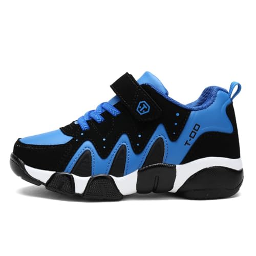Unisex Kinder Schuhe Jungen Mädchen Sneakers Klettverschluss Jugendliche Walkingschuhe Weich Flexibel rutschfest Freizeitschuhe Kids Atmungsaktiv Sneakers Grundschulkind Gr.28-39 (Schwarz Blau,36) von Xuanke