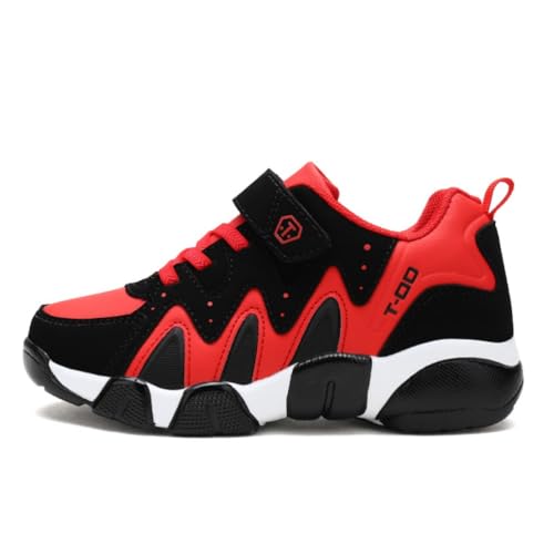 Unisex Kinder Schuhe Jungen Mädchen Sneakers Klettverschluss Jugendliche Walkingschuhe Weich Flexibel rutschfest Freizeitschuhe Kids Atmungsaktiv Sneakers Grundschulkind Gr.28-39 (Schwarz Rot,35) von Xuanke
